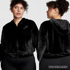 PINK Velour Shine Logo Full-Zip Crop Hoodie